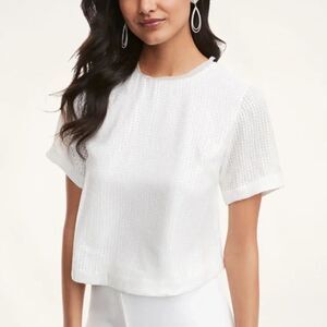 NWOT Brooks Brothers White Sequin Short Sleeve Crop Top Blouse Size Medium
